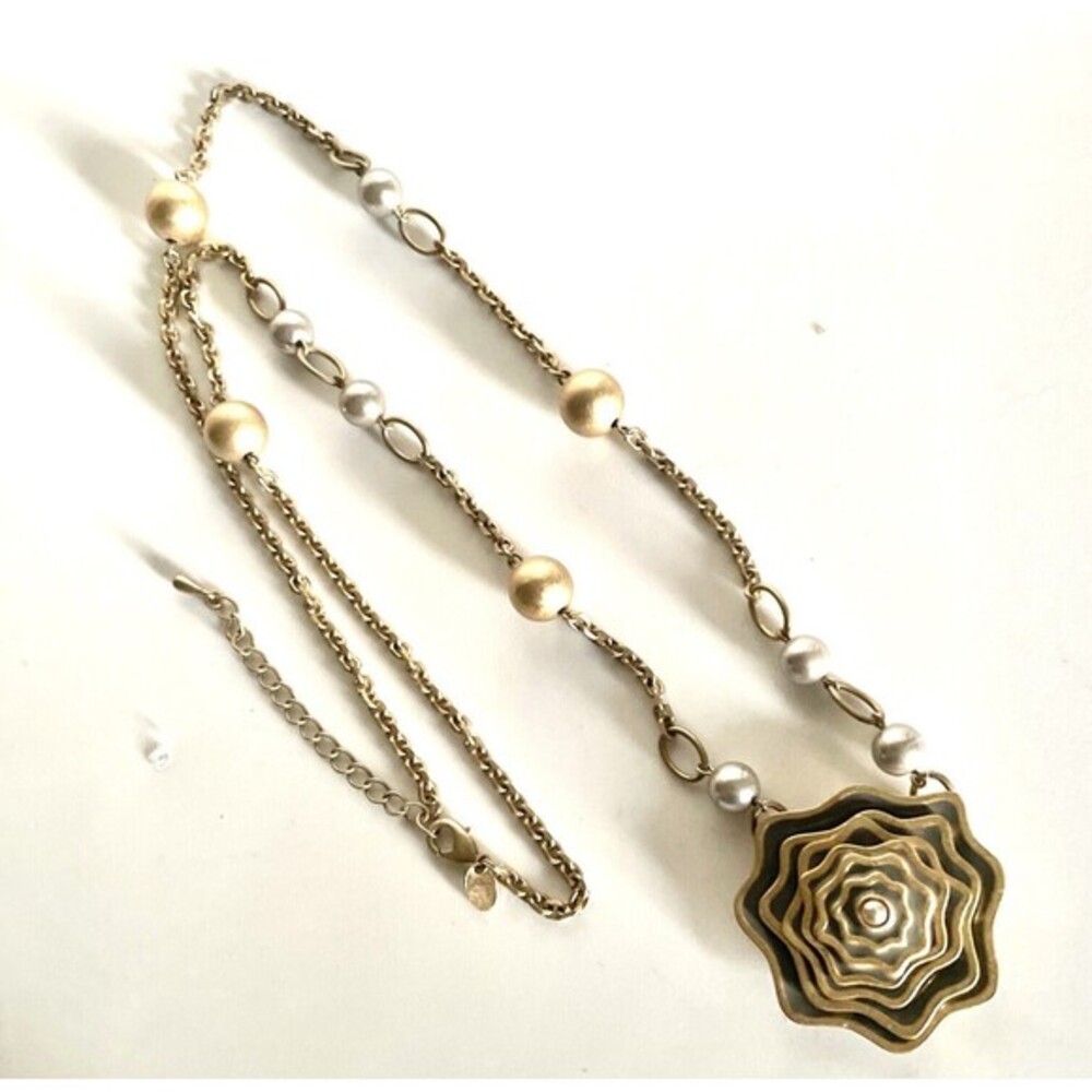 Garden Rose Pendant Retired Necklace Lia Sophia Multi-tone Gold Gray Pearl